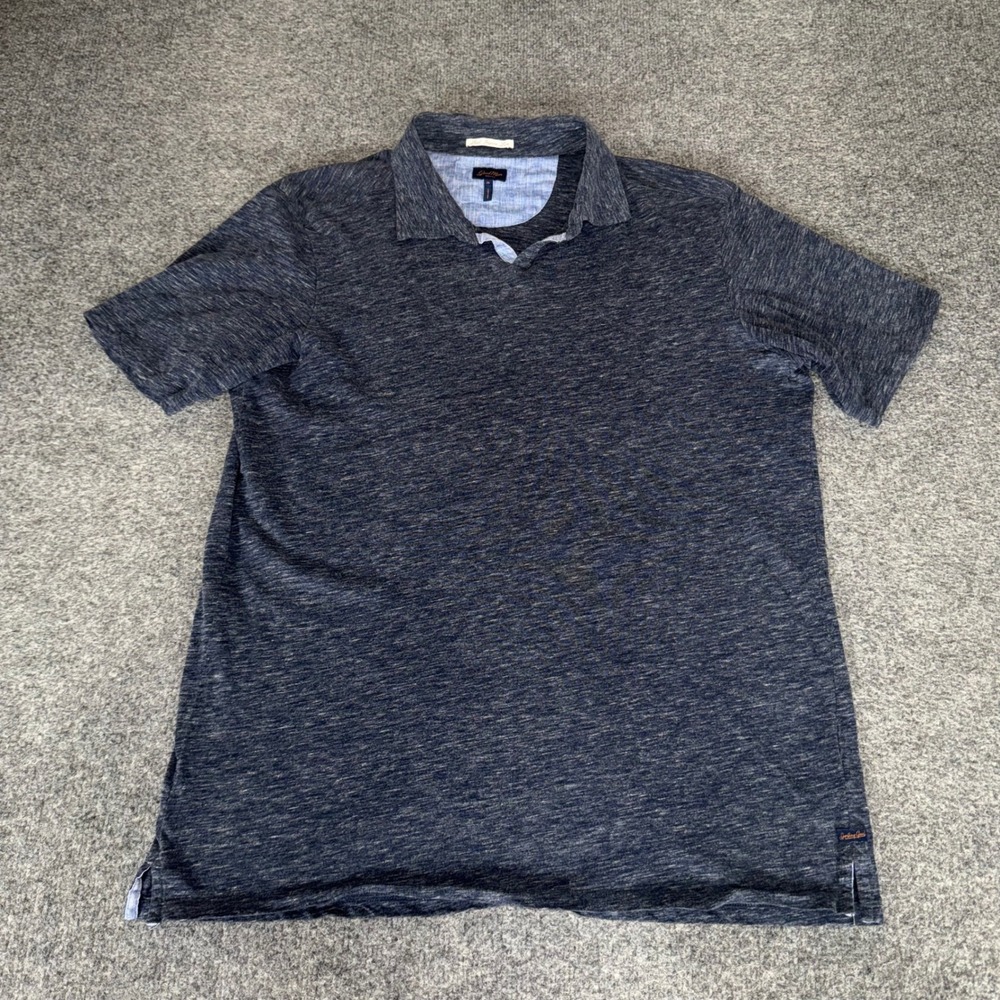 Good Man Brand Navy Blue Slub Cotton Short Sleeve Polo Shirt Mens Medium Casual